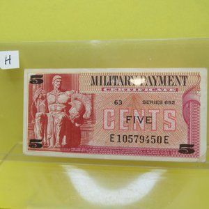 VTG 1969 MPC Military Pay Certificate .05c Series 692 #63.